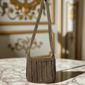 THE SAK Women’s Purse Tan Crochet Small Crossbody Shoulder Bag Boho Zip Handbag